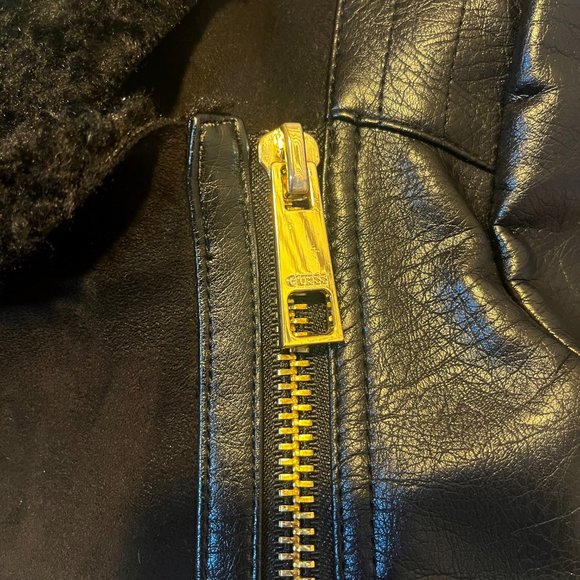 GUESS Black Faux Leather & Suede Jacket Sz S euc - Picture 6 of 8